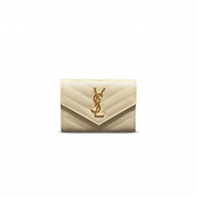 YSL CASSANDRE MATELASSÉ SMALL ENVELOPE WALLET IN GRAIN DE POUDRE LEATHER 414404 (13.5*9.5*3cm)